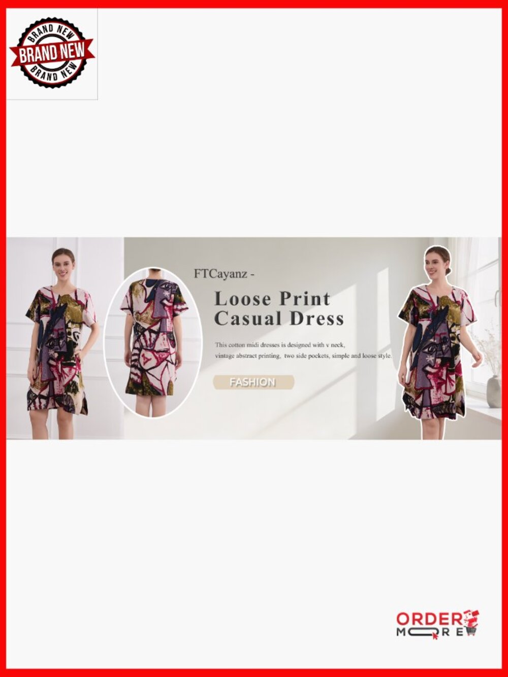 Casual Midi T-Shirt Dress with Pockets Short Sleeve Loose Fit - Picture 7 of 7